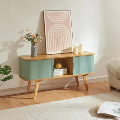Afbeelding van TV meubel Tysvær 120x40x58 cm naturel en blauw [en.casa]