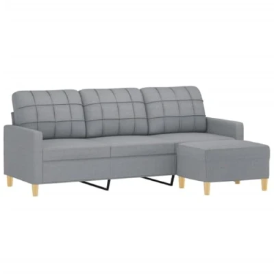 Image de vidaXL Canapé à 3 places avec repose pieds Gris clair 180 cm Tissu3201135