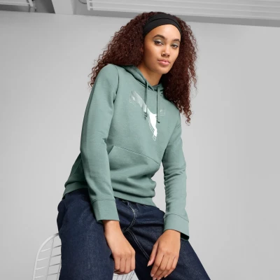 Afbeelding van Puma ESS metallic Hoodie, Dames, Maat: XL, Green moon silver