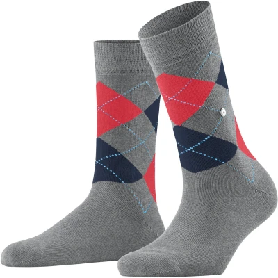 Afbeelding van Burlington Queen Rautenmuster Logoemblem Sokken, Dames, Maat: 36 41, Grau/blau/rot