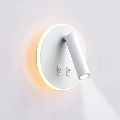 Afbeelding van uksunvi led wandlamp, bedlampje, 12 W, draaibaar, spot (3 W + 9 3000 K, warm licht) wit (ronde vorm)