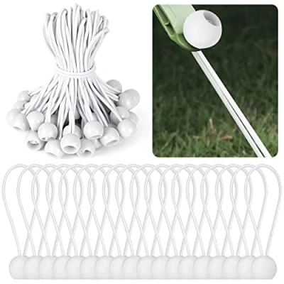 Afbeelding van Elastische spanband, dekzeil, 50 stuks, wit, rubberen spanners met kunststof bal, elastisch touw voor dekzeilen, tenten, zeilen, camping