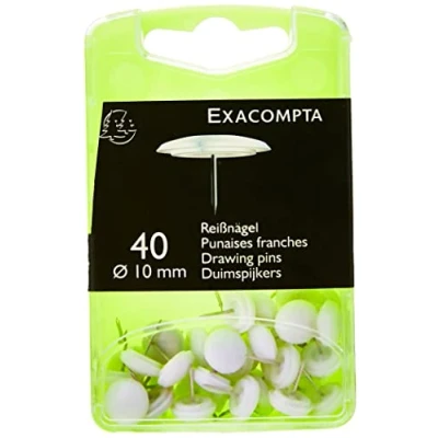 Afbeelding van Exacompta Art. 14020E Doos met 40 punaises Tip hoogte 7 mm Diameter 10 Voor het bevestigen van kaarten, foto&#039;s, posters, documenten, kaders, slingers Kleur wit