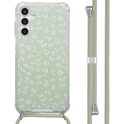 Afbeelding van imoshion Hoesje Geschikt voor Samsung Galaxy A15 (5G) Design met Koord Smoke Green Flowers