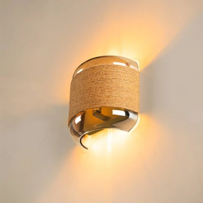 Afbeelding van SLV Pantilo Touw wandlamp, goudkleurig, staal, breedte 20 cm
