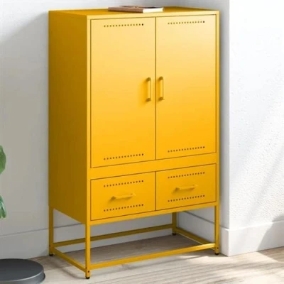 Image de vidaXL Buffet haut jaune moutarde 68x39x111,5 cm acier846611