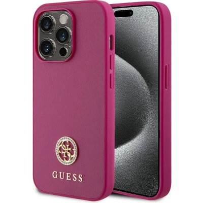 Afbeelding van Guess 4G Strass Metal Logo Back Case Geschikt voor Apple iPhone 15 Pro (6.1&quot;) Roze
