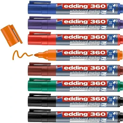Afbeelding van Edding 4 360 8 S2999 Whiteboardmarkerset Zwart, Rood, Blauw, Groen, Oranje, Bruin, Violet stuk(s)