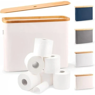 Afbeelding van Lonbet Beige toiletpapier opslag stand 12 rollen met deksel