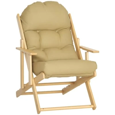 Afbeelding van HOMCOM Fauteuil Woonkamer Stoel Opvouwbare en Kantelbare Houten Comfortabele Relaxstoel met Dik Gewatteerd Kussen Afmetingen: 71B x 89P 96H cm