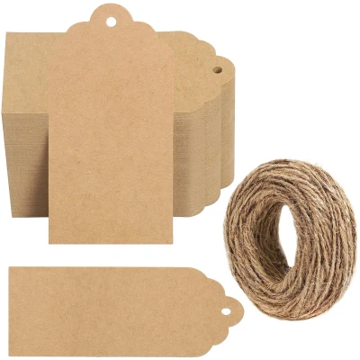 Afbeelding van Belle Vous 1000 stuks bruine Kraft etiketten met koord 5 x 10 cm rechthoekig blanco geschenklabel om op te hangen voor geschenken, knutselen, Kerstmis, bruiloft, verjaardagen en prijzen