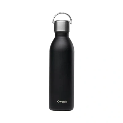 Afbeelding van Qwetch Thermosfles Active zwart 600 ml Drinkfles met handvat van gerecycled roestvrij staal 24 uur koud en 12 warm Waterdicht, BPA vrij compact