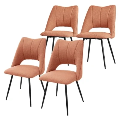 Afbeelding van Eetkamerstoel set van 4 oranje gestoffeerd incl. montagemateriaal Gestoffeerde stoel Keukenstoel ML design