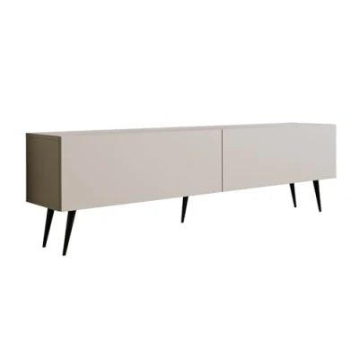 Afbeelding van Meuble TV : deux portes, étagères, Couleur cachemire, pieds noirs D L 170 cm, H 52 P 32 cm
