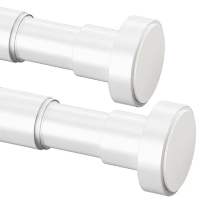 Afbeelding van Set van 2 uittrekbare gordijnroedes roestvrij staal, zonder boren, voor kast, raam, gordijnen (70 120 cm, φ25 mm, wit)