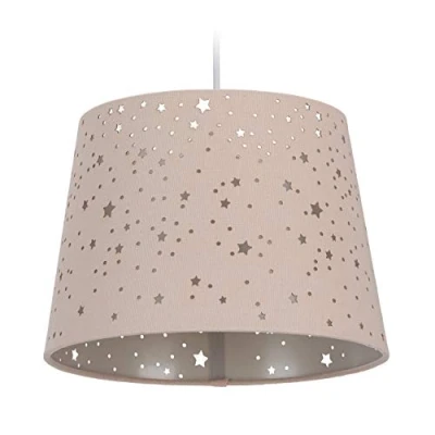 Afbeelding van Relaxdays Kinderkamerlamp sterren om op te hangen voor meisjes, sterrenhemel, E27, ronde stoffen lampenkap, roze, 122 x 27 cm