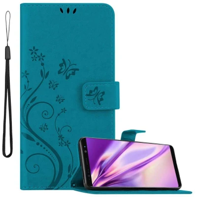 Afbeelding van Cadorabo Hoesje geschikt voor Samsung Galaxy NOTE 8 in BLOEMEN BLAUW Beschermhoes bloemmotief met magnetische sluiting, standfunctie en kaartsleuven Book Case Cover Etui