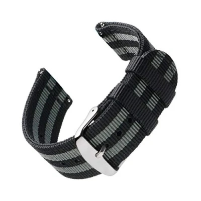 Afbeelding van Archer Watch Straps Vervangende Quick Release Horlogebanden van Hoogwaardig Nylon voor Dames en Heren, Horloges Smartwatches (Zwart/Grijs, 18mm)