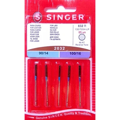 Afbeelding van 5 stuks Singer naaimachinenaalden 2032 dikte 90/14 en 100/16 voor leer 130/705 H LR