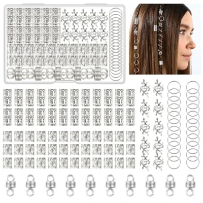 Afbeelding van Kieswan 100 stuks haarringen voor dreadlocks, metaal, zilver, verstelbaar, vlechten, decoratieve accessoires