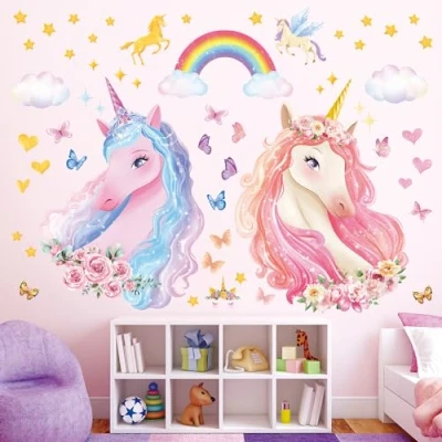 Afbeelding van DECOWALL SG2 2322 Eenhoorn regenboog muursticker kinderen meisjes geschenken kinderkamer babykamer wanddecoratie slaapkamer woonkamer meerkleurig