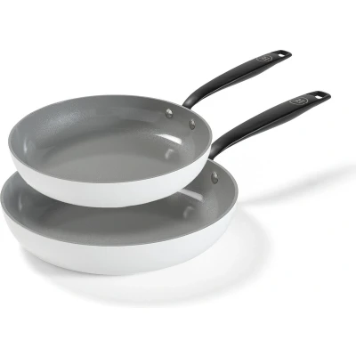 Afbeelding van BE Living Koekenpannenset Ø 24 &amp; 28 cm Keramische Koekenpannen PFAS vrije Koekenpan inductie Geschikt voor alle warmtebronnen Wit