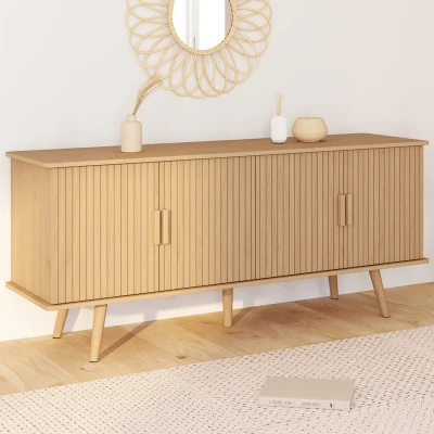 Image de Buffet 140 cm 4 portes lattes tasseau bois coloris chêne design tendance IDMarket