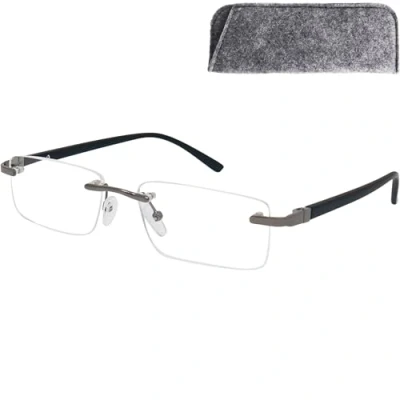 Afbeelding van Mini Brille Leesbril met gaatjes, zonder omsnoering, rechthoekige transparante glazen, frame van roestvrij staal, bril voor dames en heren, zwart.