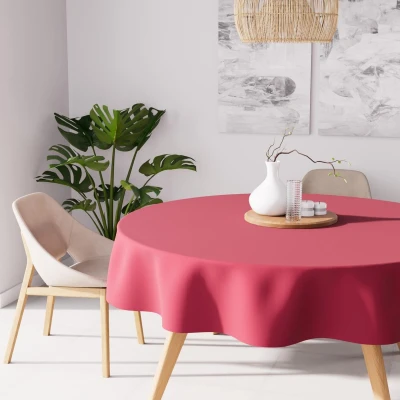 Afbeelding van Soleil d&#039;ocre, Alix Tafelkleed, rond, vuilafstotend, polyester, framboos, diameter 180 cm