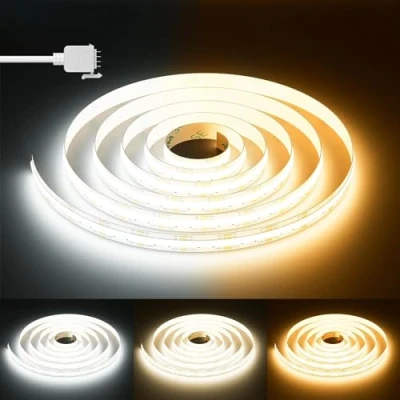 Afbeelding van PAUTIX CCT Ledstrip, COB, dimbaar, 10 m, warm licht met wit licht, 2700 K 6500 K, 640 leds/m, 24 V, CRI90+, voor slaapkamer, keuken, huis, doe het zelf verlichting (alleen ledstrip)
