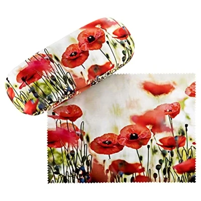 Afbeelding van von Lilienfeld Brillenkoker Stevige Doos Cadeau Zonnebrillenkoker Schoonmaakdoekje Bloemen Klaprozen, Veelkleurig, 16 x 6,5 4,5, Meerkleurig