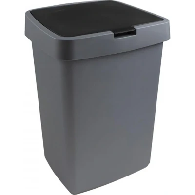 Afbeelding van Sunware Delta Prullenbak 25L met klep deksel metallic/zwart