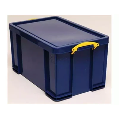 Afbeelding van Really Useful Box Opbergdoos 84 Liter, Donkerblauw Met Gele Handvaten