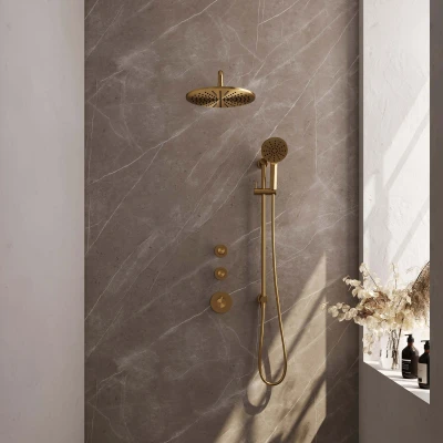 Afbeelding van Brauer Gold Edition Regendouchesets inbouw hoofddouche 30cm Wandarm glijstang met inbouwdeel Gladde knoppen handdouche Rond 1 stand PVD