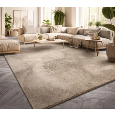 Afbeelding van Laagpolig tapijt voor de woonkamer, effen, modern design, wasbaar, goudgeel, kleur: beige, afmetingen: 100 x 200 cm