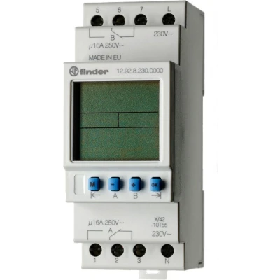 Afbeelding van Finder 12.92.8.230.0000 Schakelklok voor DIN rails 230 V/AC 2x wisselcontact 16 A 250 Dagprogramma