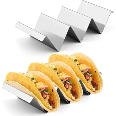 Afbeelding van Taco houder, 2 stuks standaard van 304 roestvrij staal met handgrepen, vaatwasmachinebestendig, tortillahouder voor taco&#039;s, sandwiches, worsthouders