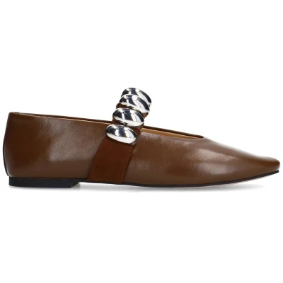 Afbeelding van Sacha Dames Bruine leren ballerina&#039;s met zilverkleurige studs Maat 39