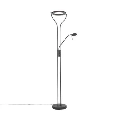 Afbeelding van QAZQA Moderne vloerlamp zwart met leesarm incl. LED en dimmer Divo