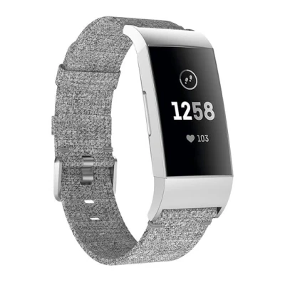 Afbeelding van Fitbit Charge 3 &amp; 4 Nylon bandje Grijs Horlogebandje