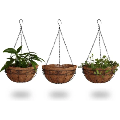 Afbeelding van Relaxdays plantenhanger set van 3 kokos plantenhouder 35 cm bloempot hanger tuin