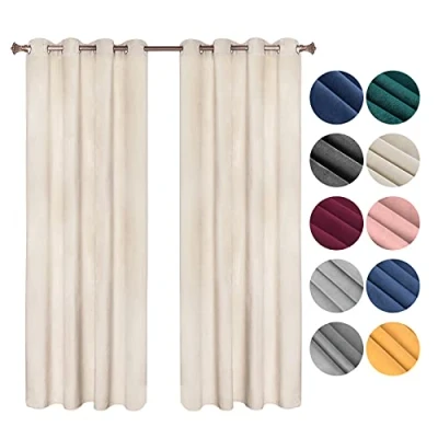Afbeelding van WOLTU 2 X Gordijnen Verduisterend en thermisch 300g/m² in fluwelen,zwaar ondoorzichtig gordijn 140x225cm,Beige VH6066hsd