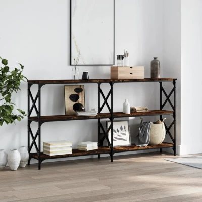 Afbeelding van Wandtafel 156x28x80,5 cm bewerkt hout gerookt eikenkleurig