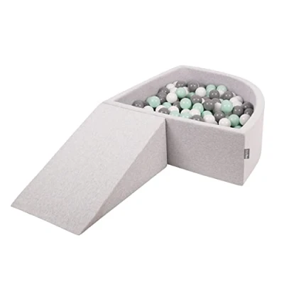 Afbeelding van KiddyMoon Schuim Speelplaats met Hoekige Kwart Ballenbad (200 ballen) voor baby&#039;s, Lichtgrijs: Wit/Grijs/Mint