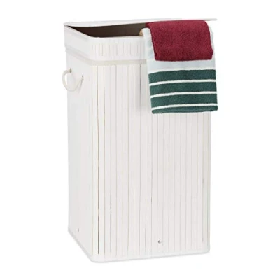 Afbeelding van Relaxdays wasmand bamboe wasbox opvouwbaar 70 liter vierkant 63 x 36 cm wit