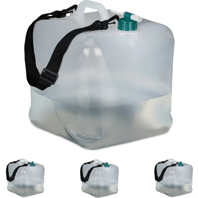 Afbeelding van Relaxdays set van 4 jerrycans opvouwbare bidons 20 liter met kraan drinkwater groen