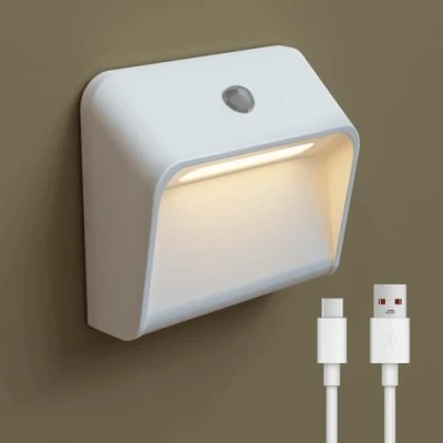 Afbeelding van ACMHNC Led nachtlampje met bewegingsmelder, draadloze wandlamp, oplaadbaar, USB, warmwit, schakelaar, voor trap, hal, 2200 mAh