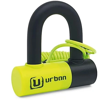 Afbeelding van URBAN UR59 Motorslot voor motorfiets, mini U schijf, 14 mm, met dubbel universeel slot, zwart/geel