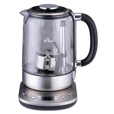 Afbeelding van alpina Waterkoker met Theemand 1.7 L 2200 W Elektrische Theemaker Waterketel Warmhoudmodus Droogkookbeveiliging Digitaal Display RVS Glas