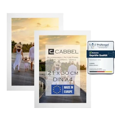 Afbeelding van CABBEL Set van 2 DIN A4 fotolijsten, 21 x 30 cm, mdf houten lijst, wit met onbreekbaar plexiglas / modern